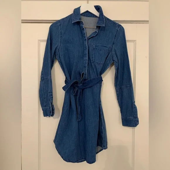 white christmas dresses Belted Denim Shirt Dress - Blue main image 0